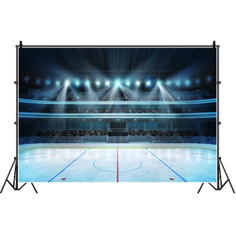 Laeacco 7x5ft Hockey Stadium Backdrop Vinyl Photography Background Ice Rink Stage Lights Shiny Haloes Stadium Spotlight School Sports Meeting Event Activity Adult Portrait Shoot Studio - Image 3